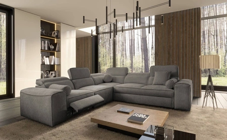 Ecksofa mit Schlaffunktion Viano III Lux grau links modernes Ecksofa für Wohnzimmer mit ausziehbarem Fußteil Bettwäschecontainer
