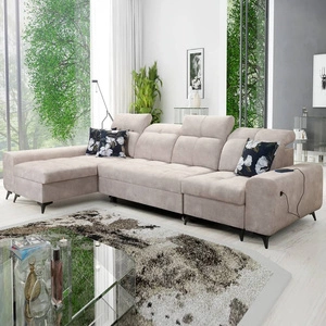 Ecksofa mit Schlaffunktion Buffalo XII beige linke Seite stilvolles und funktionelles Ecksofa mit Bettzeugcontainer