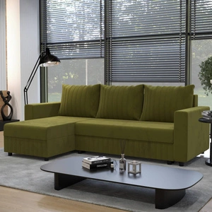 Ecksofa mit Schlaffunktion Pasco grün oliv links klassisches Ecksofa, das sich in jede Einrichtung einfügt Ziernähte