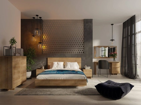 Nachttisch mit Schubladen Noma Eiche Riviera elegantes Design einfache Form von Möbeln, die in jedes Interieur passen Schrankfronten mit Push-to-Open-System