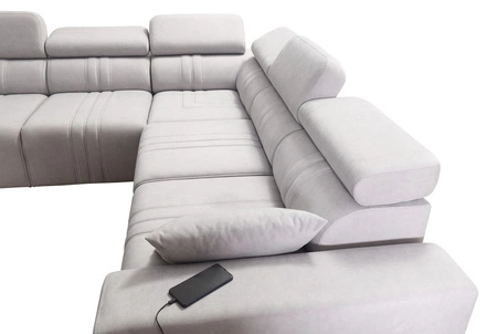 Ecksofa mit Schlaffunktion Castel III blau rechtes Ecksofa mit zwei Bettkästen verstellbare Kopfstützen