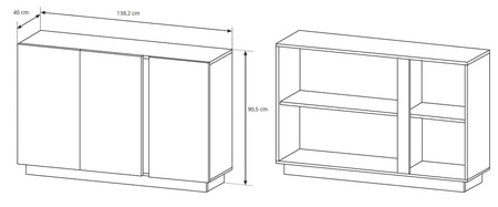 Kommode Adria 138 cm weiß glänzend / Eiche grandson modernes Möbeldesign Kommodenkanten mit speziellem ABS-Furnier bearbeitet