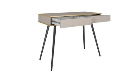 Luxuriöse schwarze Konsole mit Schubladen stilvolle und elegante Schminktisch auf hohen Metallbeinen Körper mit goldenen trim gekrönt unterstützt