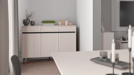 Kommode Osaka 149 cm beige/schwarz minimalistisches Design perfekt für Wohn- und Schlafzimmer geschmackvolle geriffelte Front