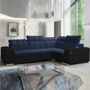 Ecksofa mit Schlaffunktion Luigi II marineblau / schwarz rechtes Ecksofa mit Bettkasten für den täglichen Liegekomfort