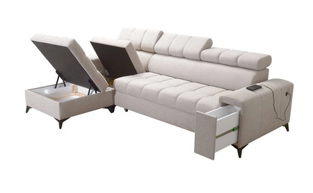 Ecksofa mit Schlaffunktion Bolmso lila linkes Ecksofa mit zwei Bettzeugbehältern praktische Schublade in der Seite des Möbels