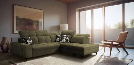 Ecksofa mit Schlaffunktion Buffalo VII olivgrün rechts stilvolles Ecksofa mit Bettzeugcontainern Velourstoff