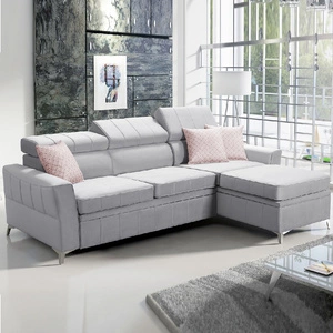 Ecksofa mit Schlaffunktion Rava grau Esche rechts Samt komfortables und funktionelles Ecksofa mit verstellbaren Kopfstützen