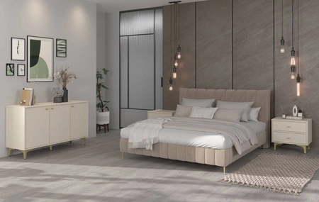 Nachttisch Kioto I beige mit Schubladen ideal Schlafzimmer Schrank subtilen Griffe Metall Beine