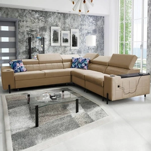 Ecksofa mit Schlaffunktion Belvi IV dunkelbeige rechts elegantes Ecksofabett für das Wohnzimmer praktischer Stauraum an der Seite