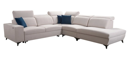 Ecksofa mit Schlaffunktion Kelly Sleek IX arctic blue rechtes bequemen Armlehnen und verstellbaren Kopfstützen