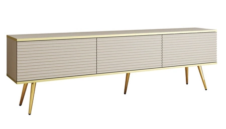 TV-Schrank Luxury 175 cm beige elegantes Design stilvolle geriffelte Front Korpus mit goldenen Zierleisten goldenen Metallbeinen gekrönt