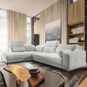Ecksofa Samos grau Esche links modernes Design einfach und stilvoll Körper zu jedem Interieur Design verstellbare Kopfstützen passen
