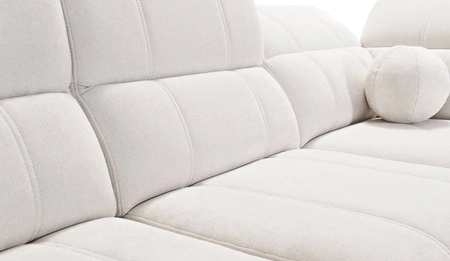 Ecksofa mit Schlaffunktion Penejos XII blau linke Seite stilvolles Ecksofa mit Bettzeugcontainern komfortable verstellbare Kopfstützen