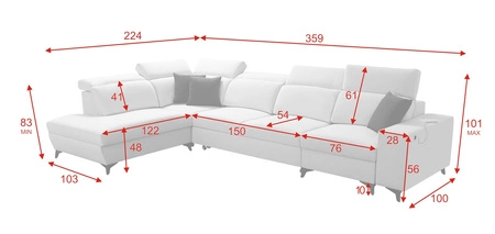 Ecksofa mit Schlaffunktion Kelly Sleek XI graphit linke Seite stilvolles und bequemes Ecksofa aus strapazierfähigem Webstoff