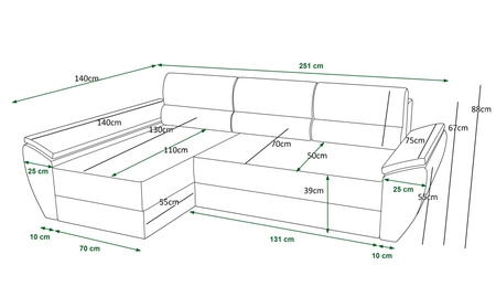 Ecksofa mit Schlaffunktion Fogu III elfenbeinfarben links stilvolles Ecksofa mit Armlehnen Container für Bettzeug Kordstoff