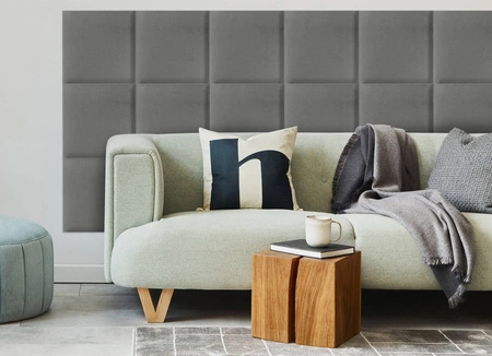 Polsterpaneel Quadra 40x40 cm hellgrau stilvolles Wandpaneel quadratischer Veloursstoff modisches Finish für jede Einrichtung