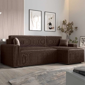 Ecksofa mit Schlaffunktion Brandon Bis braun rechte Ecke dreidimensionaler Stoff mit ausdrucksstarken Streifen Bettzeugbehälter