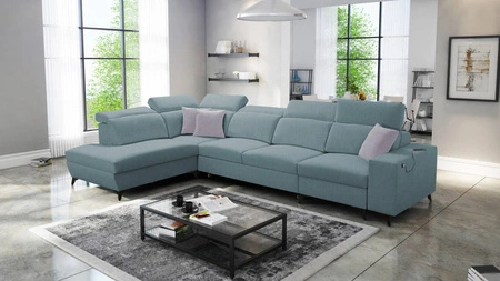 Ecksofa mit Schlaffunktion Kelly Sleek XI Arctic blau linke Seite stilvolles und bequemes Ecksofa aus strapazierfähigem Webstoff