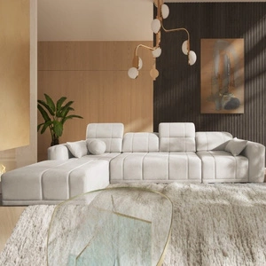 Ecksofa mit Schlaffunktion Cetara XII creme linke Seite stilvolles Design bequeme Schiebelehnen zwei Bettzeugkästen