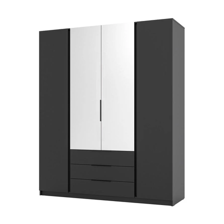 Spiegelgarderobe Kastano III 200 cm schwarz stilvolles Garderobendesign für Schlafzimmer Metallkantengriffe