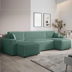 Ecksofa mit Schlaffunktion Brandon U Bis patinierter Bettkasten dreidimensionaler Stoff mit ausdrucksvollen Streifen weiche Armlehnen