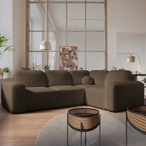 Ecksofa mit Schlaffunktion Arbon II braun rechte Ecke stilvolles Design markante runde Form Container für Bettzeug