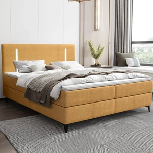Boxspringbett Norco 180x200 gelb stilvolles Bett mit Staukasten Beleuchtung im Kopfteil fügt eine einzigartige Note