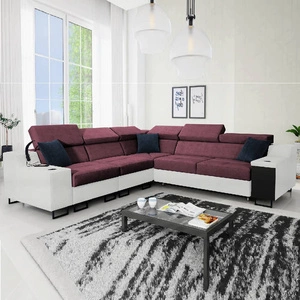Ecksofa mit Schlaffunktion Alcamo III burgund/weiß links Funktions-Ecksofa mit Schublade in der Seite zwei Behälter für Bettzeug