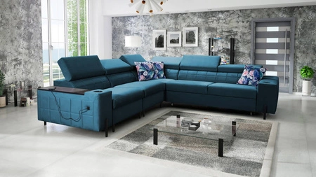 Ecksofa mit Schlaffunktion Belvi IV türkis links elegantes und stilvolles Ecksofa für das Wohnzimmer praktischer Stauraum an der Seite