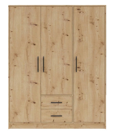 Kleiderschrank Caspe 150 cm Eiche handwerkliche Garderobe modernes Design ABS-Finish und schwarze Griffe