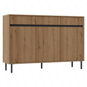 Schubladenkommode Osaka 149 cm Eiche evoke / schwarz minimalistisches Design perfekt für Wohn- und Schlafzimmer geschmackvolle geriffelte Front