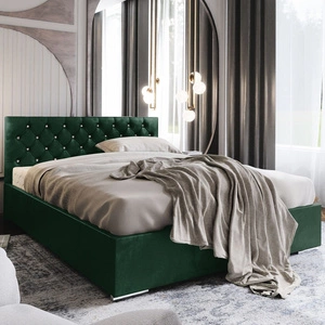 Polsterbett Bauru 140x200 flaschengrün mit Container im modernen skandinavischen Stil mit gestepptem Kopfteil mit Kristallen