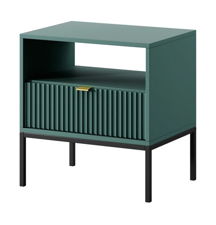 Lovro Nachttisch mit Schublade pastellgrün geschmackvolles geriffeltes Dekor idealer Schlafzimmerschrank Goldrandgriff