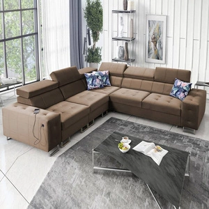 Ecksofa mit Schlaffunktion Hampton III hellbraun links komfortables Ecksofa aus glattem und weichem Samtstoff