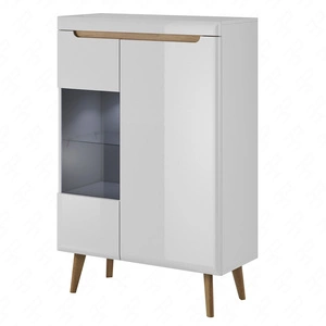 Atka 90 cm Unterschrank weiß / weiß glänzend / Eiche riviera modernes Design im skandinavischen Stil ausgestattet mit einem leisen Türschließsystem