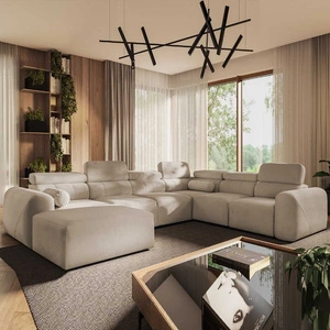 Ecksofa mit Schlaffunktion Cantare VIII beige links geschmackvolles Ecksofa mit verstellbaren Kopfstützen Bettzeug Container