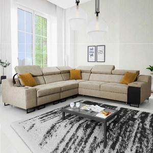 Ecksofa mit Schlaffunktion Alcamo III beige links funktionelles und stilvolles Ecksofa mit einer Schublade in der Seite zwei Behälter für Bettzeug