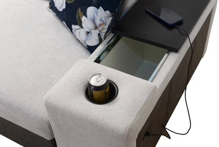 Ecksofa mit Schlaffunktion Flavio hellbeige/braun links elegantes Ecksofa mit einer seitlich öffnenden Verlängerungsstange