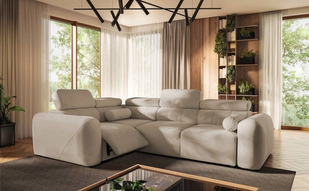 Ecksofa mit Schlaffunktion Cantare II Lux beige links bequemes Ecksofa für Wohnzimmer mit Lift Fußstütze weicher Stoff
