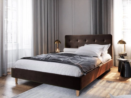 Polsterbett Noiro 160x200 braun mit Staukasten im modernen skandinavischen Stil mit markantem Kopfteil