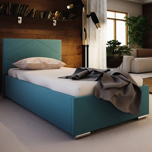 Hernani Polsterbett 90x200 blau mit Kopfteil im modernen Stil ideal für Jugendzimmer oder kleine Schlafzimmer