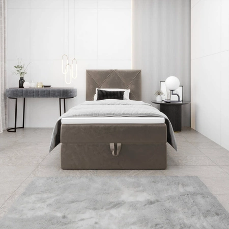 Boxspringbett Arvada 100x200 hellbraun im modernen skandinavischen Stil mit gepolstertem Kopfteil Bett mit Staukasten
