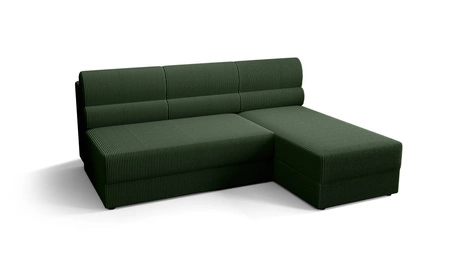 Ecksofa mit Schlaffunktion Fogu grün rechte Seite stilvolle Ecksofa mit einfachem Design mit Cord-Stoff Bettzeug Container abgedeckt