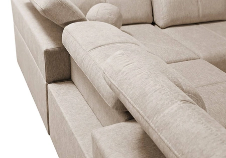 Ecksofa mit Schlaffunktion Tesalia IX Honig links modernes Design komfortable Schiebelehne Schublade in der Seite des Möbels