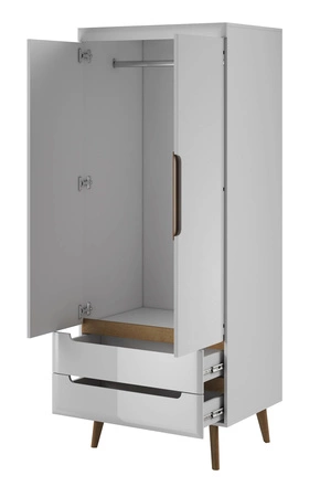 Kleiderschrank Atka 80 cm weiß / weiß glänzend / Eiche riviera modernes Design im skandinavischen Stil mit Schubladen-Vollauszugssystem