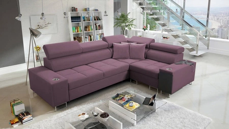 Ecksofa mit Schlaffunktion Dafni II heather right samtenes Ecksofa mit Bettzeugstauraum Vollauszugskasten