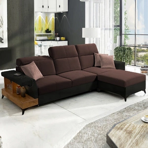 Ecksofa mit Schlaffunktion Bresso braun / schwarz rechtes Ecksofa mit praktischer Ablage in Eiche lancelot verstellbare Kopfstützen
