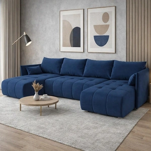 Ecksofa mit Schlaffunktion Selva U dunkelblau Interessantes Ecksofa aus bequemem Plüschstoff