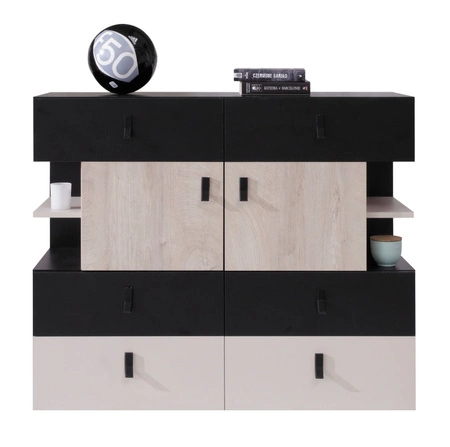 Kommode Niko 110 cm schwarz / Eiche / beige ideal für das Jugendzimmer stilvoll und funktionell
